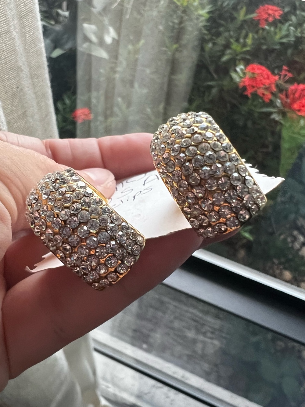 Vintage Jarin Gold Clip On Earrings Brilliant Pave’ Set Crystals Classic Hoops